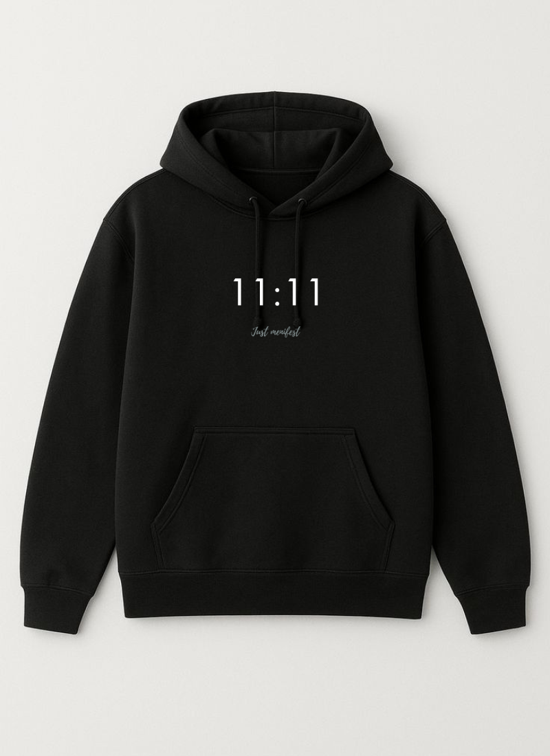 11:11 “Just Manifest” Premium Black Hoodie