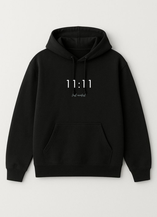 11:11 “Just Manifest” Premium Black Hoodie