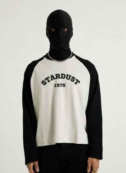 Stardust 1975 Retro Raglan Long Sleeve Tee – Black & White Cosmic Edition