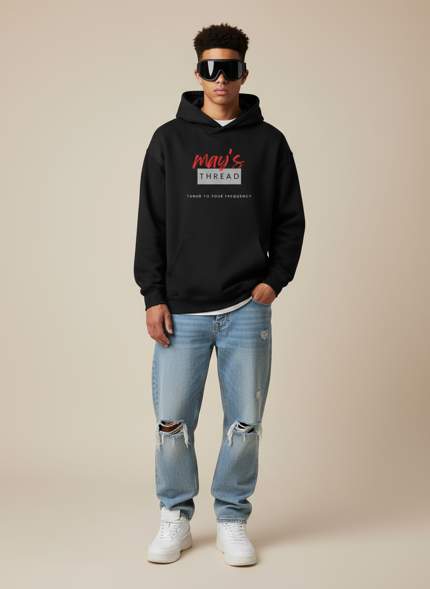 Unisex Oversized Black "May's Thread" Graphic Hoodie