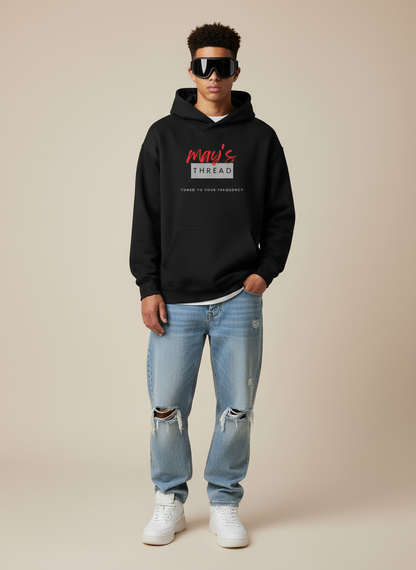 Unisex Oversized Black "May's Thread" Graphic Hoodie